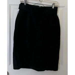 Vintage Lord & Taylor Petites Black Silky Pig Suede Midi Skirt Size 10
